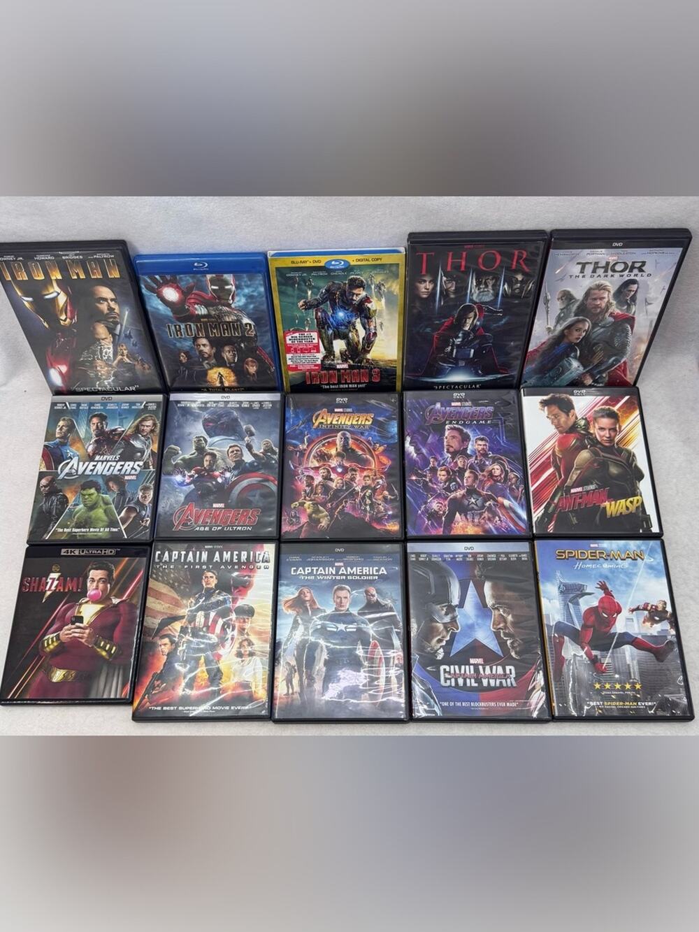 Lot of 15 EUC Marvel DVDs & BluRays Iron Man, Avengers, Captain America, Thor +